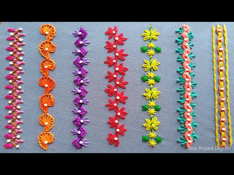 Beaded Borderline Design, Hand Embroidery Border Design, Easy Border Design Embroidery-224