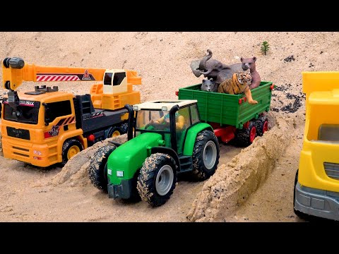 Animal Transporter Tractor Story with Rescue Crane | Funny Toy Car Collection