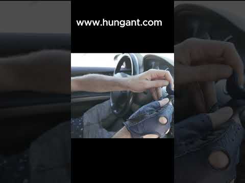 Hungant Fingerless driving gloves black blue #leathergloves #drivinggloves