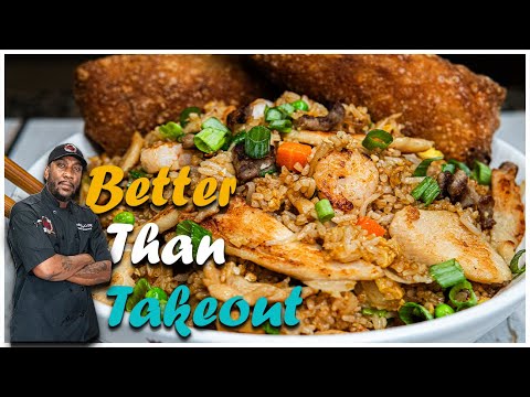 Ultimate Combo Fried Rice & Egg Rolls | Shrimp, Steak, & Chicken!