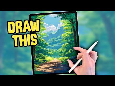 PROCREATE Landscape DRAWING Tutorial in Easy STEPS - Woodland Path