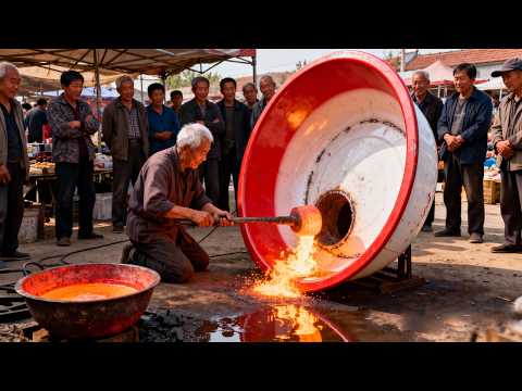 山东农村大集藏老手艺！老周打铁修烂铁盆一绝，手艺好到众人围看
