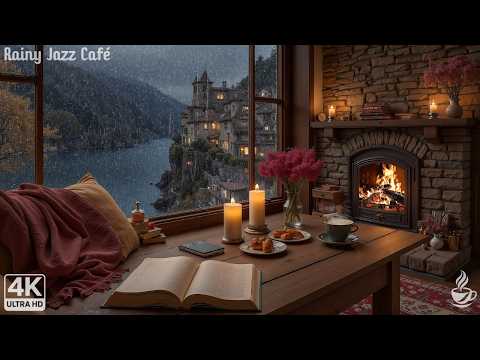 Relaxing Jazz Piano Rain – Warm Fireplace Ambience for Stress Relief and Better Sleep 🔥