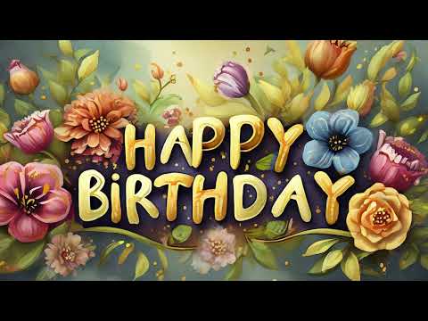 Happy Birthday with flowers, Loop. Background loop. Screensaver. 1 Hour loop.