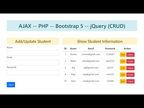 CRUD using Ajax jQuery and PHP (Hindi)
