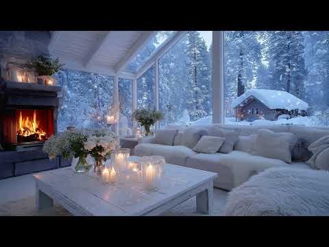🛋️📖 Cozy Winter Piano Setting with Snow Outside & Fireplace Inside for Focused Study & Relaxation