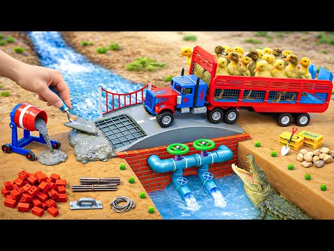 DIY Mini Tractor Builds a Strong Brick and Concrete Bridge for Trucks After a Thief Destroyed It