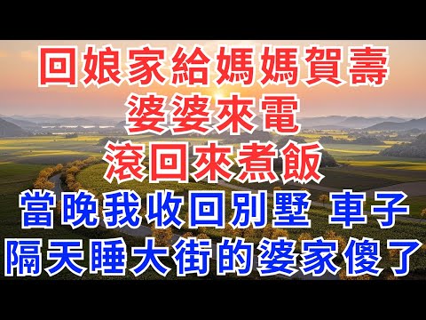 回娘家給媽媽賀壽，婆婆來電：滾回來煮飯！當晚，我收回別墅、車子，隔天，睡大街的婆家傻了！#為人處世#生活經驗#情感故事#故事#小說#戀愛#情感