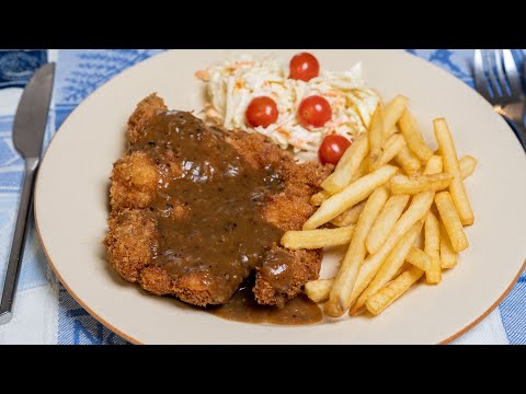 Fried Chicken Chop, Homemade Blackpepper Sauce & Coleslaw