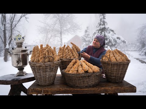 Cold Winter Day Baking Traditional Turkish Sesame Breads ... ❄️🔥🍞