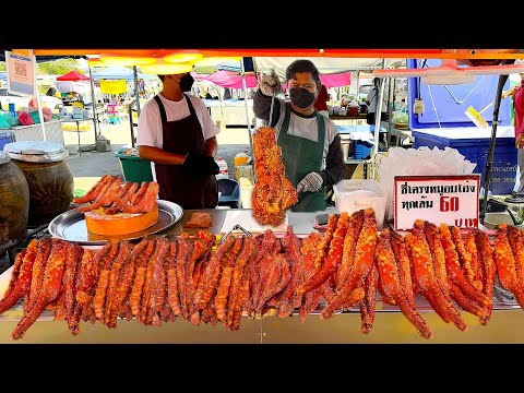 Sold out 300 Kilos Pig Tail and Meat in 4 Huge BBQ Charcoal Pot Ovens | Thai Street Food
