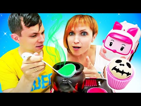 Маша Капуки и Робокар Поли готовят на Хэлоуин капкейки! Видео про машинки - Игрушки для детей