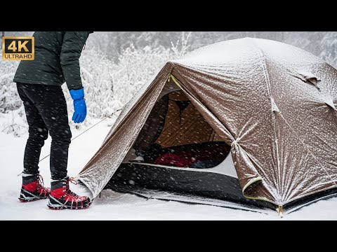Solo Winter Camping in a Freezing Snowstorm | Hot Tent & Wood Stove