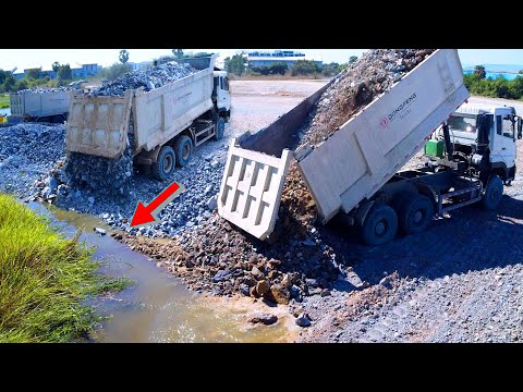 Full Project!! Massive Landfill By 25Ton Dump Trucks & SHANTUI Dozers in Full Power Earthmoving Acti