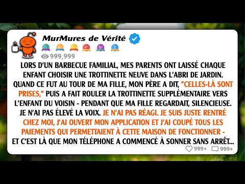 À un barbecue de famille, mes parents ont laissé chaque enfant choisir une trottinette toute neuve..
