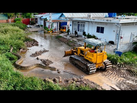 First Start a New Project! Landfill Delete Flooded Pond Using Dozer D31P Pushing RockSoil with Truck