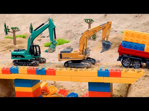 Excavator rescues crocodile and concrete mixer truck under sand | Toy car story with trucks