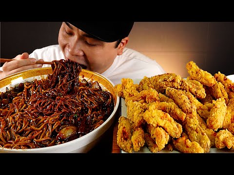 Jajangmyeon, Chinese food, Crispy Sweet and Sour Pork, Coke, delicious food, asmr