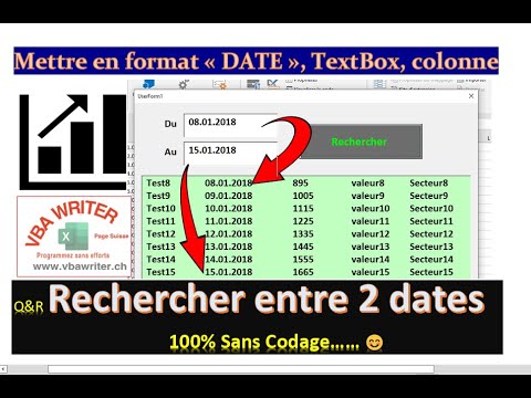 VBA Rechercher entre 2 dates/ Sans Codage/Formater colonne dans ListBox-TextBox_33. www.VbaWriter.ch