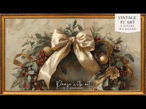 Vintage Still Life Oil Painting Christmas Wreath |Christmas TV Background |Holidays TV Art Wallpaper