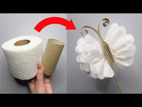 Easy Paper Butterfly Craft DIY 💫 Cheap Home Decor Tutorial 💚 Toilet Paper Roll Recycling Idea
