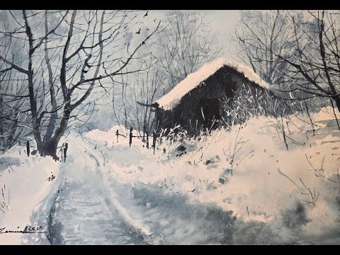 Watercolour Painting Tutorial : Snowy Scene