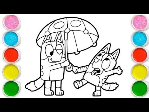 Bluey and Bingo with Umbrella Drawing, Painting & Coloring For Kids and Toddlers_ Easy Art
