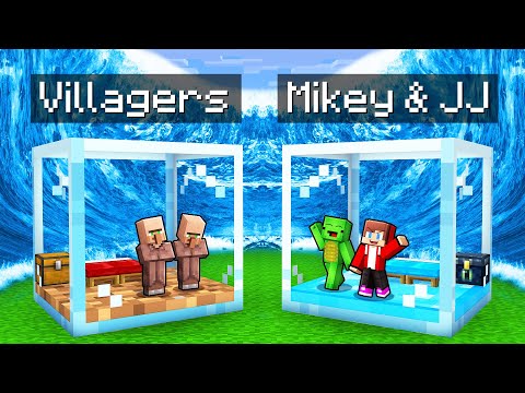 Villlagers POOR & JJ and Mikey RICH GLASS Bunker vs TSUNAMI in Minecraft (Maizen)
