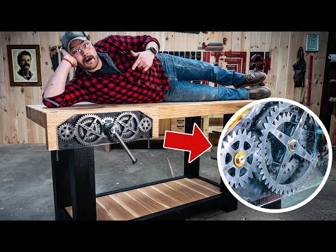 ULTIMATE Woodworking Workbench Build with INSANE Geared Vices!