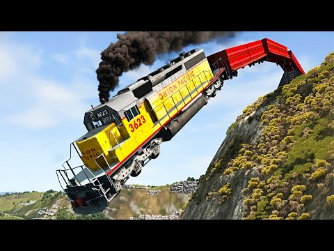 Trains vs Cliff #2 | BeamNG.Drive