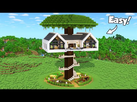 Minecraft: How to Build Modern Tree House Tutorial (Easy to Follow) #1 - Interior in Description!