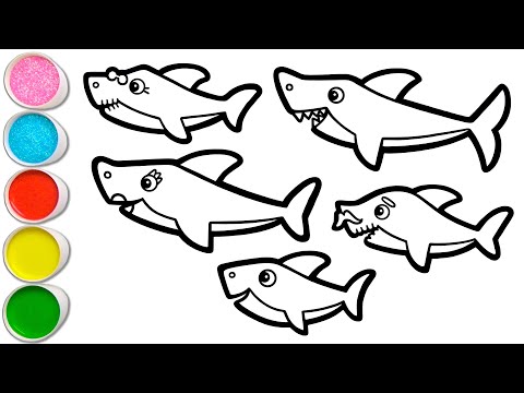 Bayi Hiu Seluruh Keluarga Menggambar, Melukis dan Mewarnai untuk Anak, Balita | Mari Menggambar #259