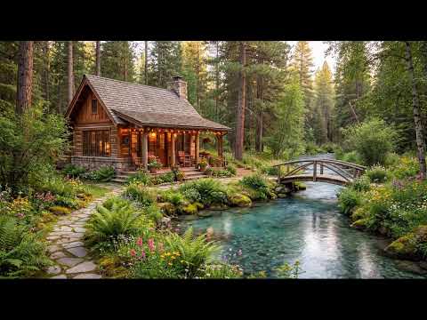 Cozy Forest Cabin by a Crystal Stream | Relaxing Nature Ambience