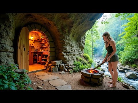 200 Days Building Secret Dugout Shelter Under a Giant Rock for Survival. Bushcraft Survival Shelter