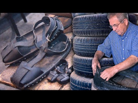 Transformación de una RUEDA DE COCHE en CALZADO de GOMA. Así se confeccionaban las ALBARCAS de campo