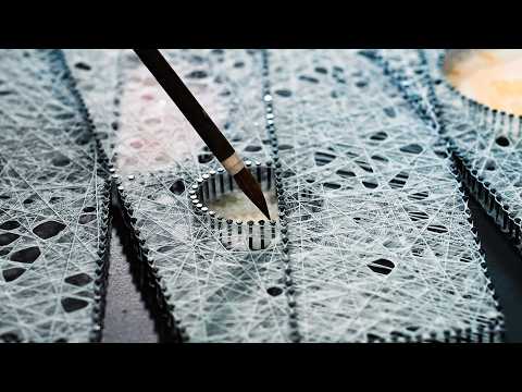 The Making Process of 3D Washi Art from Countless Nails and Thread