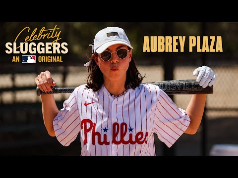 Aubrey Plaza (Emily the Criminal) smashes baseballs, calls out Drake on Celebrity Sluggers!