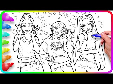 Satisfying Coloring - Rumi, Zoey, Mira / KPop Demon Hunters Fan Art Coloring Pages