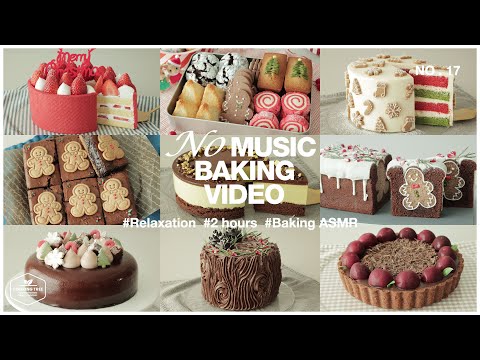 (17) 2 hours No Music Dessert Baking ASMR Video | Relaxing Sleep Sounds | Christmas Chocolate  Cake