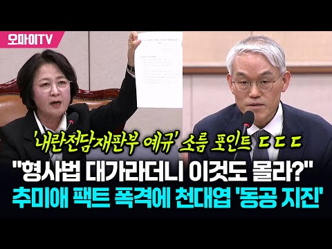 "형사법 대가라더니 이것도 몰라?" 추미애 팩트 폭격에 천대엽 '동공 지진'