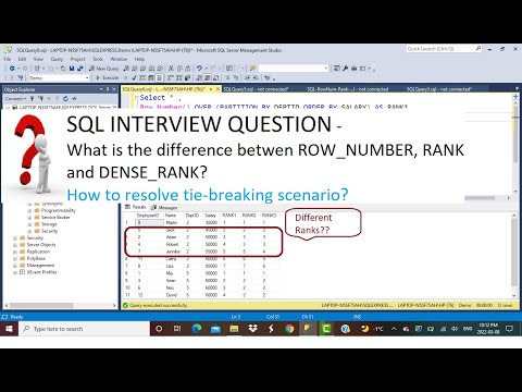 SQL Interview Question | Difference between Row Number, Rank and Dense Rank | Tie-breaking scenario
