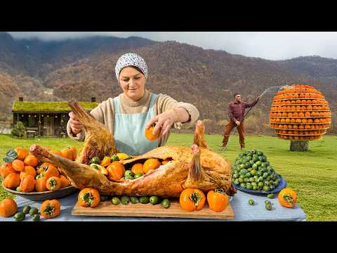 Golden Persimmon & Lamb Feast 🍂  Cooking in a Mountain Village!