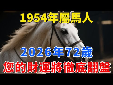 要恭喜了！1954年屬馬人，甲午年生，2026年72歲，您的財運將徹底翻盤！【禪心】#生肖 #運勢 #風水 #財運#命理