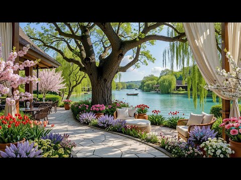 🌺Calming Morning Jazz Music at Cozy Spring Coffee Shop Corner with Forest Sounds for Positive Mood