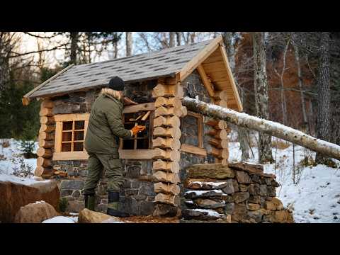 Building a WARM Winter House from Stones and Old Logs in JUST 30 Days