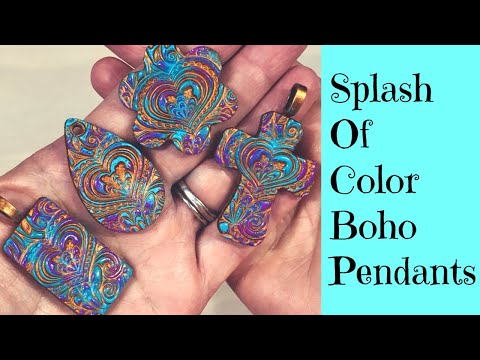 Polymer Clay Colorful Textured Splash Of Color Boho Pendants And Buttons Tutorial