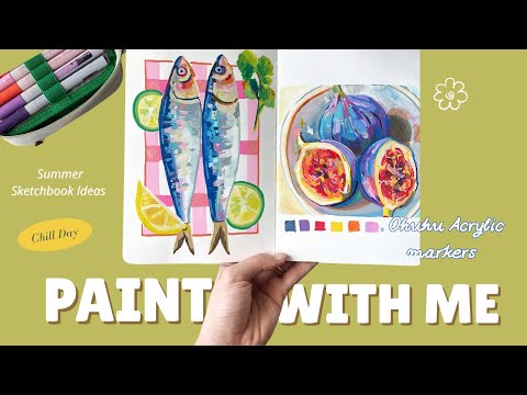 Summer Sketchbook Ideas with Ohuhu Acrylic Markers 🌊 Fig & Fish Art + ASMR