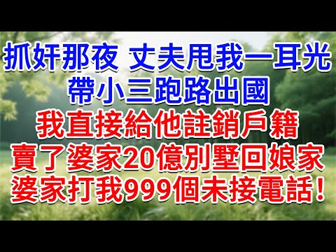 抓奸那夜 丈夫甩我一耳光，帶小三跑路出國，我直接給他註銷戶籍，賣了婆家20億別墅回娘家，婆家打我999個未接電話！#為人處世#生活經驗#情感故事#故事#小說#戀愛#情感#婚姻