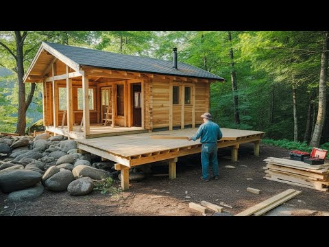 Man Builds Beautiful Wooden Cabin in the Forest | From Start to Finish