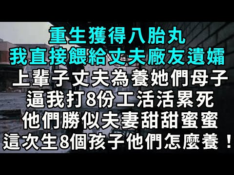 重生獲得八胎丸 我直接餵給丈夫廠友遺孀 上輩子丈夫為養她們母子 逼我打8份工活活累死 他們勝似夫妻甜甜蜜蜜 這次生8個孩子他們怎麼養！